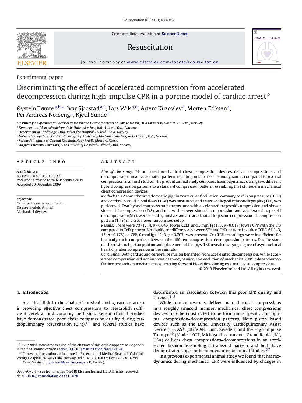 Discriminating the effect of accelerated compression from accelerated decompression during high-impulse CPR in a porcine model of cardiac arrest 