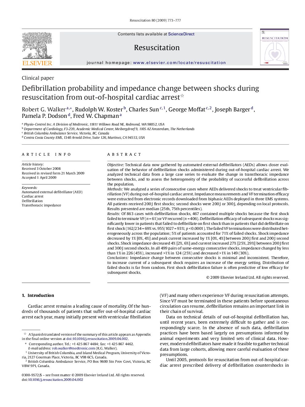 Defibrillation probability and impedance change between shocks during resuscitation from out-of-hospital cardiac arrest