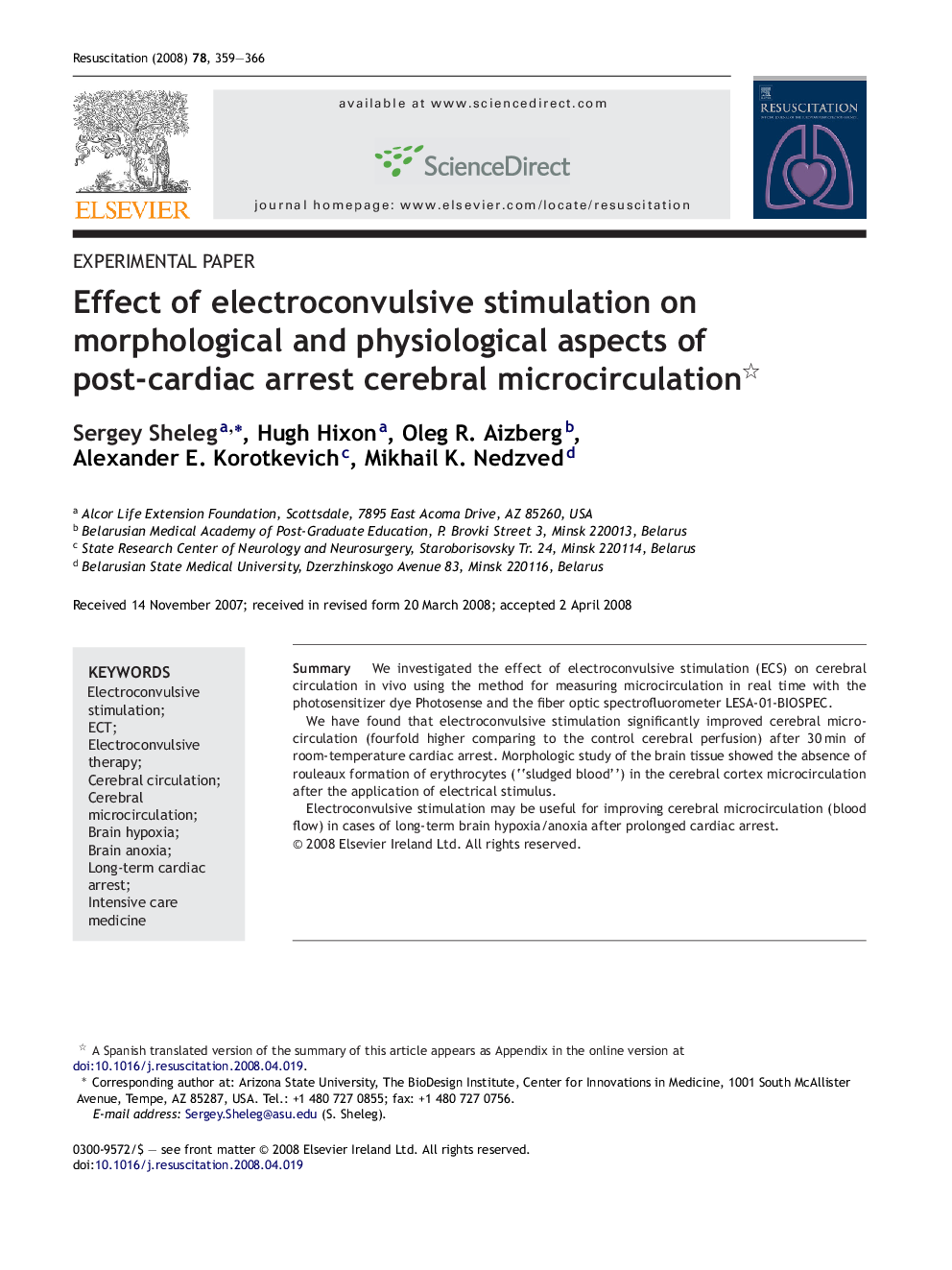 Effect of electroconvulsive stimulation on morphological and physiological aspects of post-cardiac arrest cerebral microcirculation 