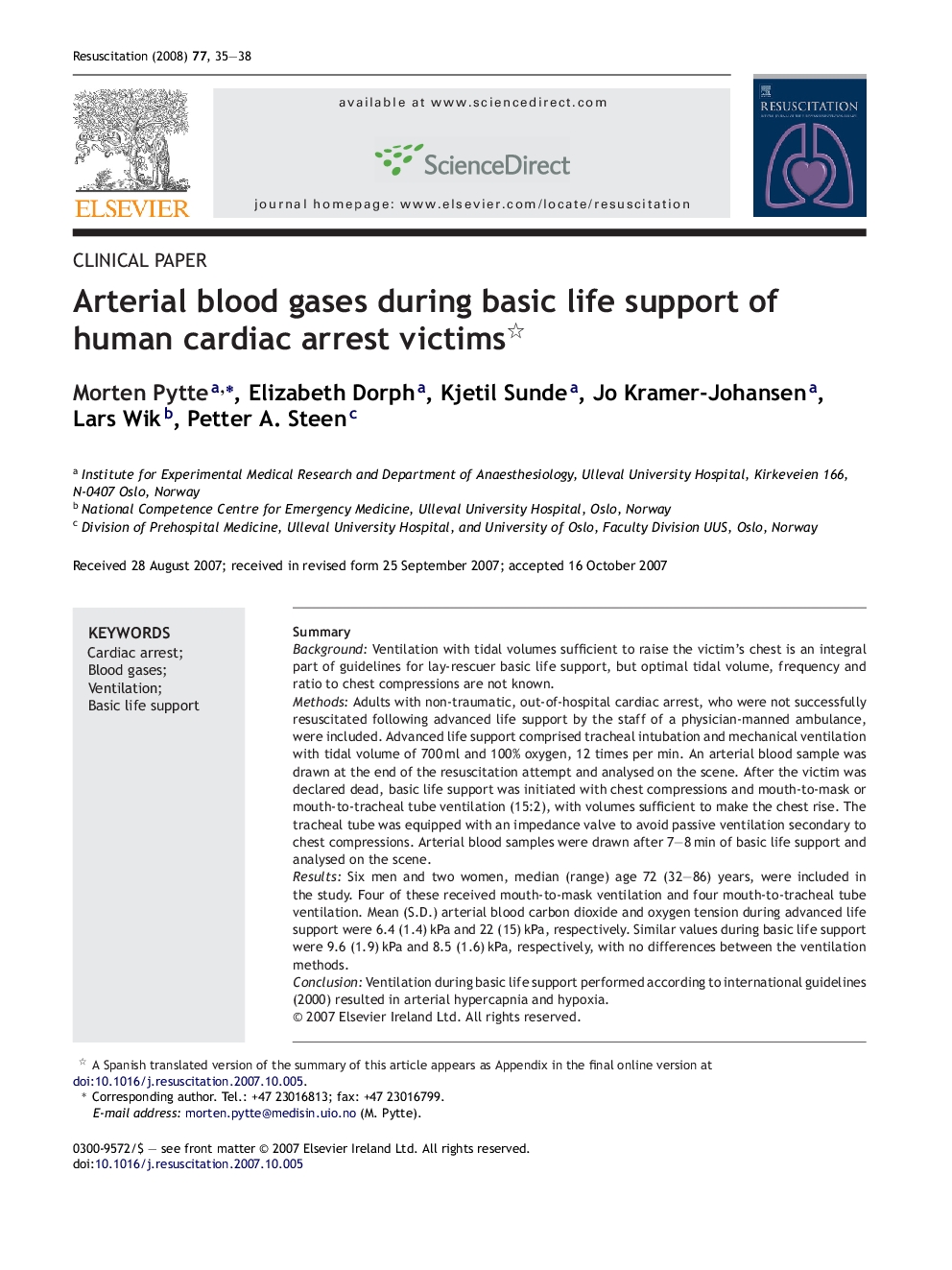 Arterial blood gases during basic life support of human cardiac arrest victims 