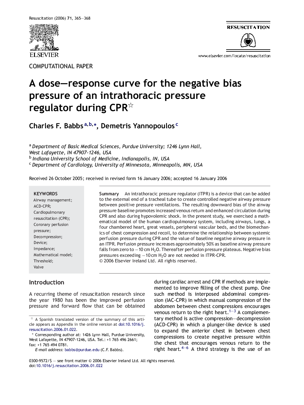 A dose–response curve for the negative bias pressure of an intrathoracic pressure regulator during CPR 