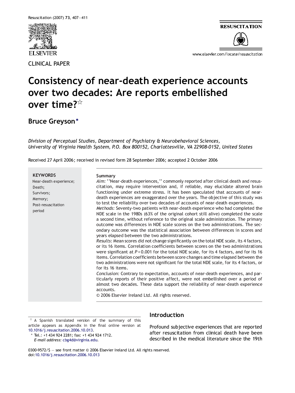 Consistency of near-death experience accounts over two decades: Are reports embellished over time? 