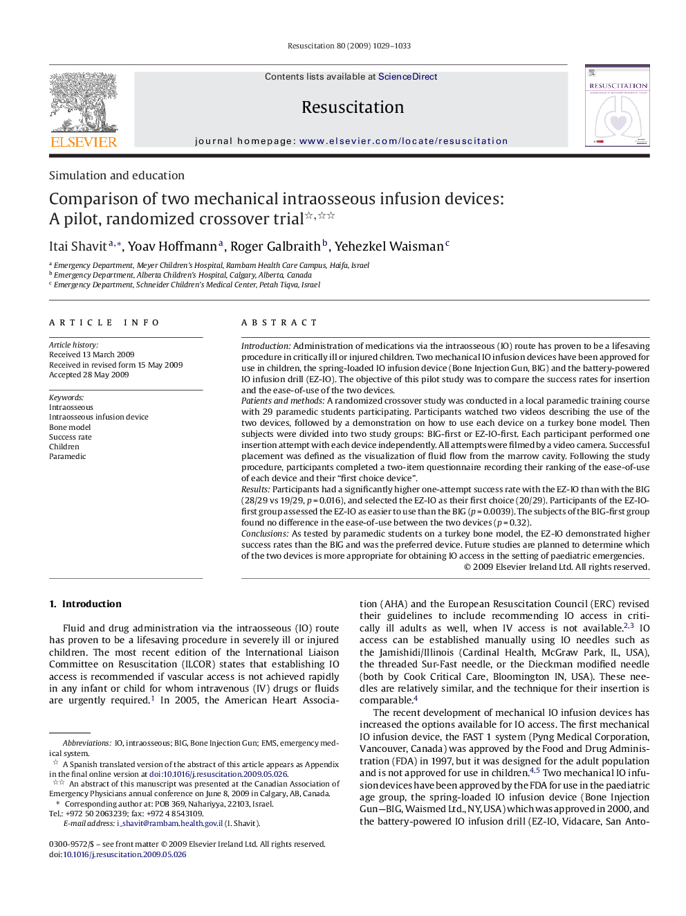 Comparison of two mechanical intraosseous infusion devices: A pilot, randomized crossover trial