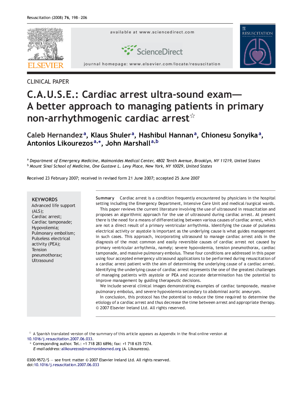 C.A.U.S.E.: Cardiac arrest ultra-sound exam—A better approach to managing patients in primary non-arrhythmogenic cardiac arrest 