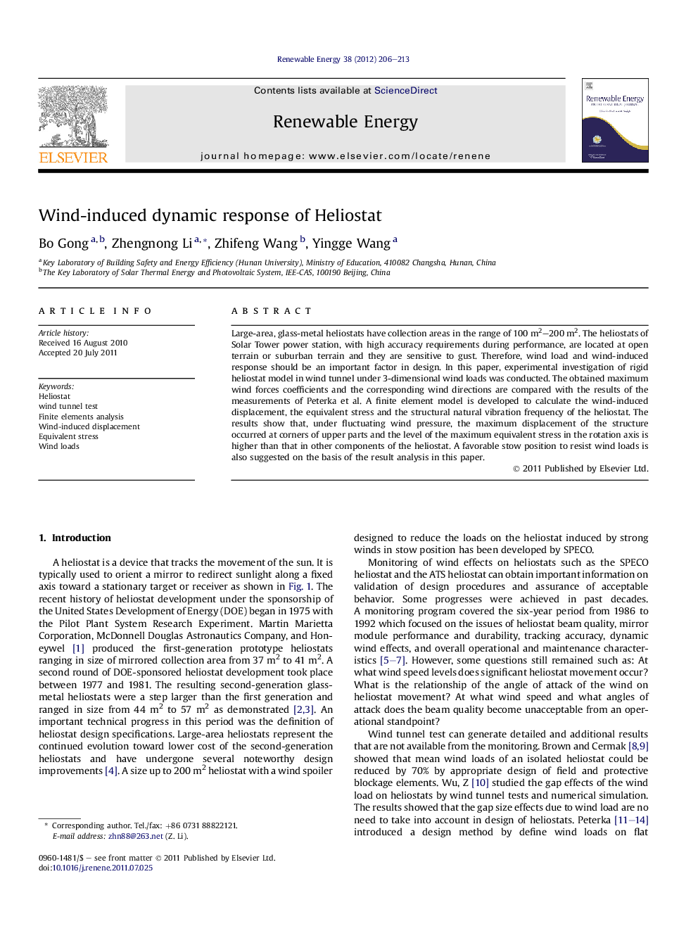 Wind-induced dynamic response of Heliostat