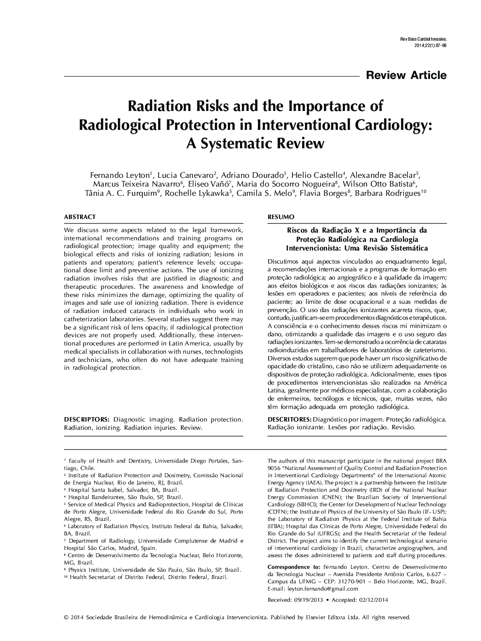Radiation Risks and the Importance of Radiological Protection in Interventional Cardiology: A Systematic Review
