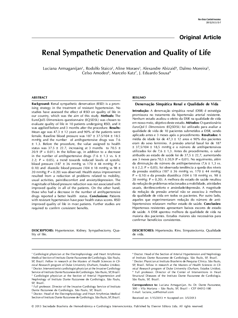 Renal Sympathetic Denervation and Quality of Life