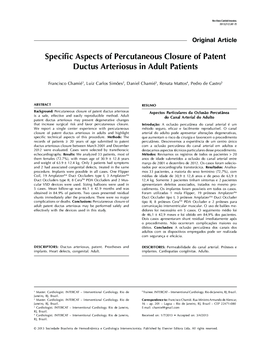 Specific Aspects of Percutaneous Closure of Patent Ductus Arteriosus in Adult Patients
