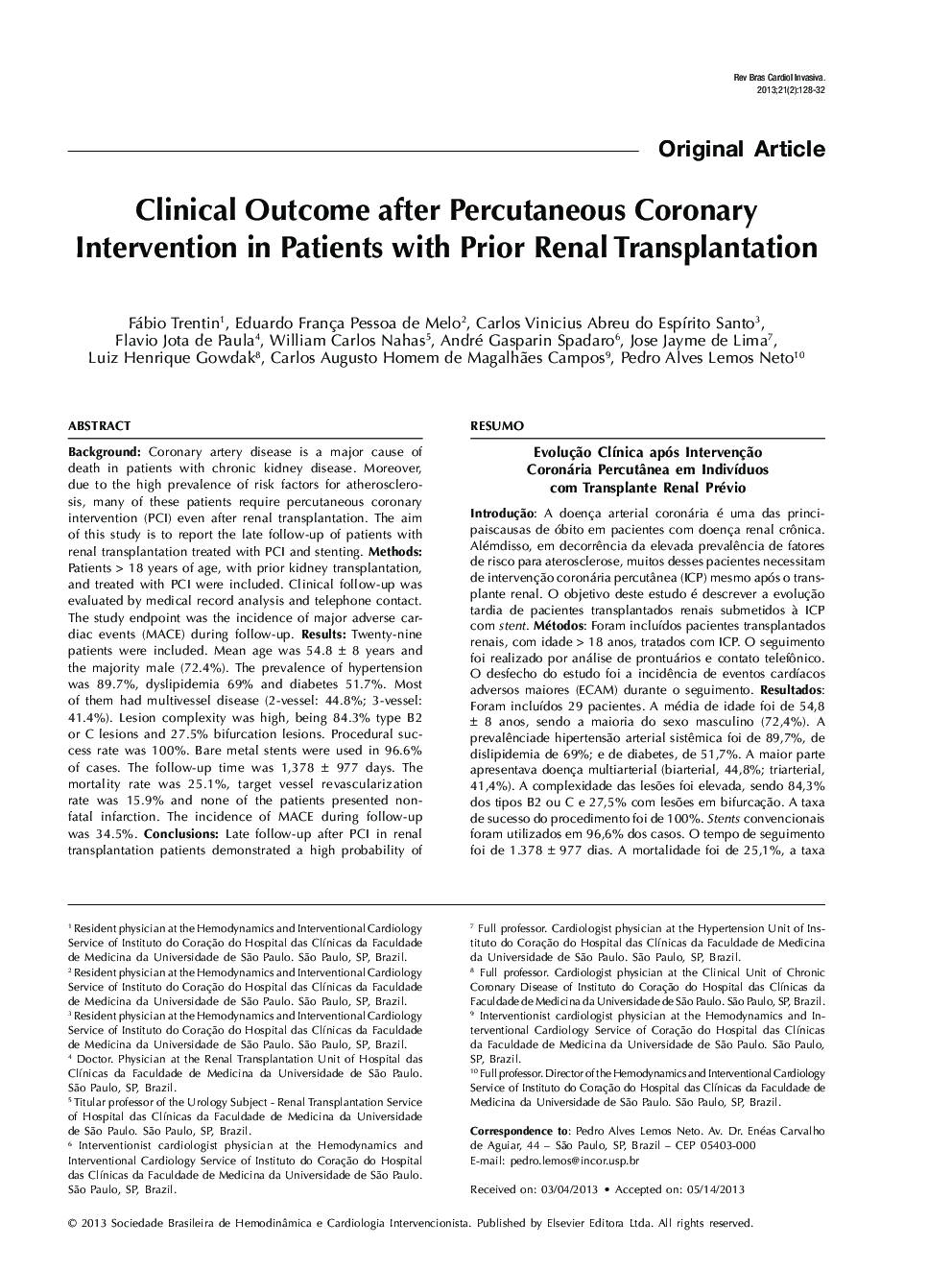 Clinical Outcome after Percutaneous Coronary Intervention in Patients with Prior Renal Transplantation