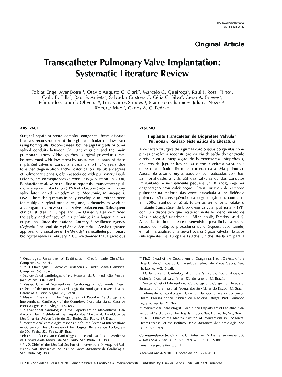 Transcatheter Pulmonary Valve Implantation: Systematic Literature Review