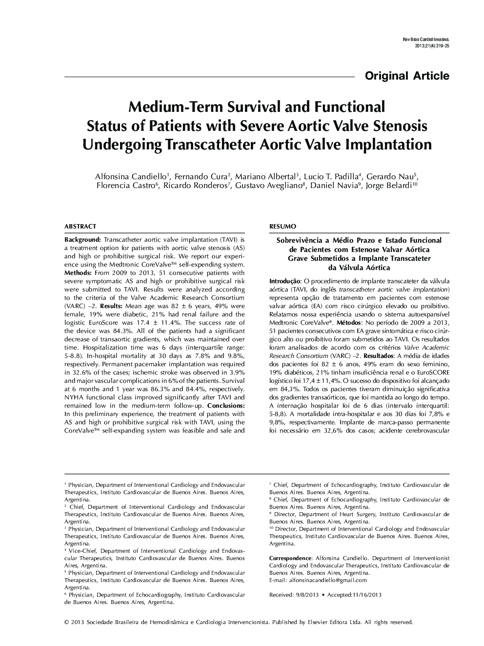 Medium-Term Survival and Functional Status of Patients with Severe Aortic Valve Stenosis Undergoing Transcatheter Aortic Valve Implantation