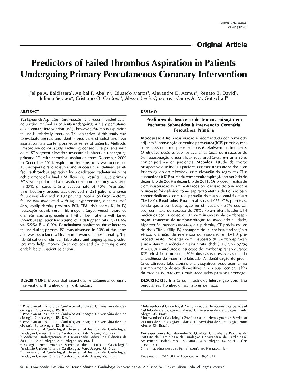 Predictors of Failed Thrombus Aspiration in Patients Undergoing Primary Percutaneous Coronary Intervention