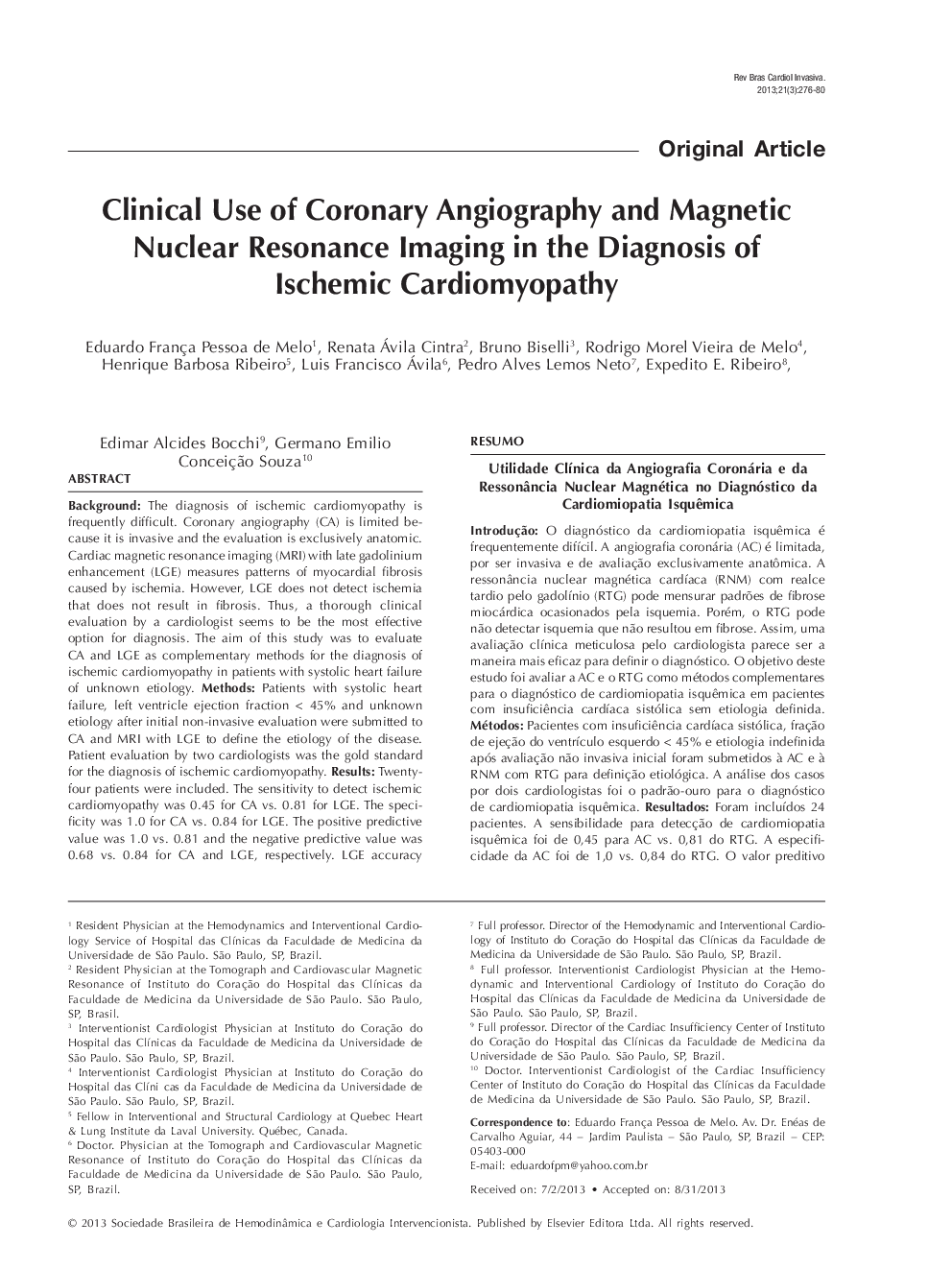 Clinical Use of Coronary Angiography and Magnetic Nuclear Resonance Imaging in the Diagnosis of Ischemic Cardiomyopathy