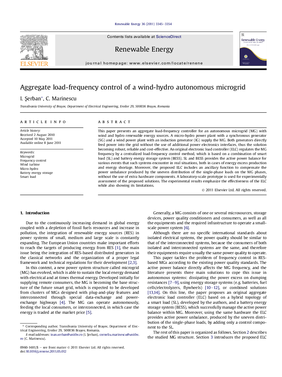 Aggregate load-frequency control of a wind-hydro autonomous microgrid