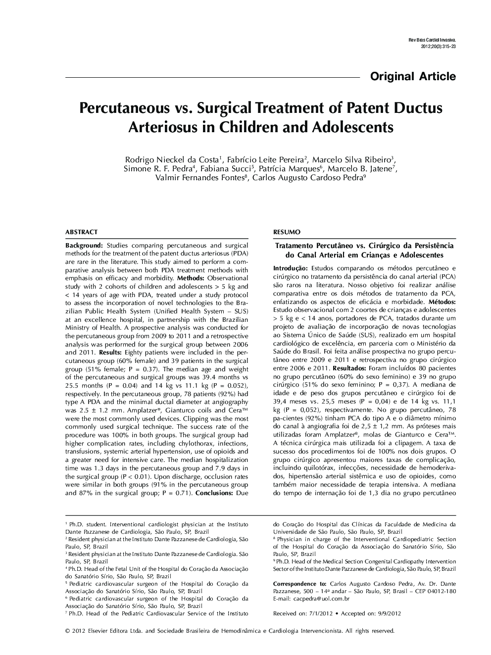 Percutaneous vs. Surgical Treatment of Patent Ductus Arteriosus in Children and Adolescents