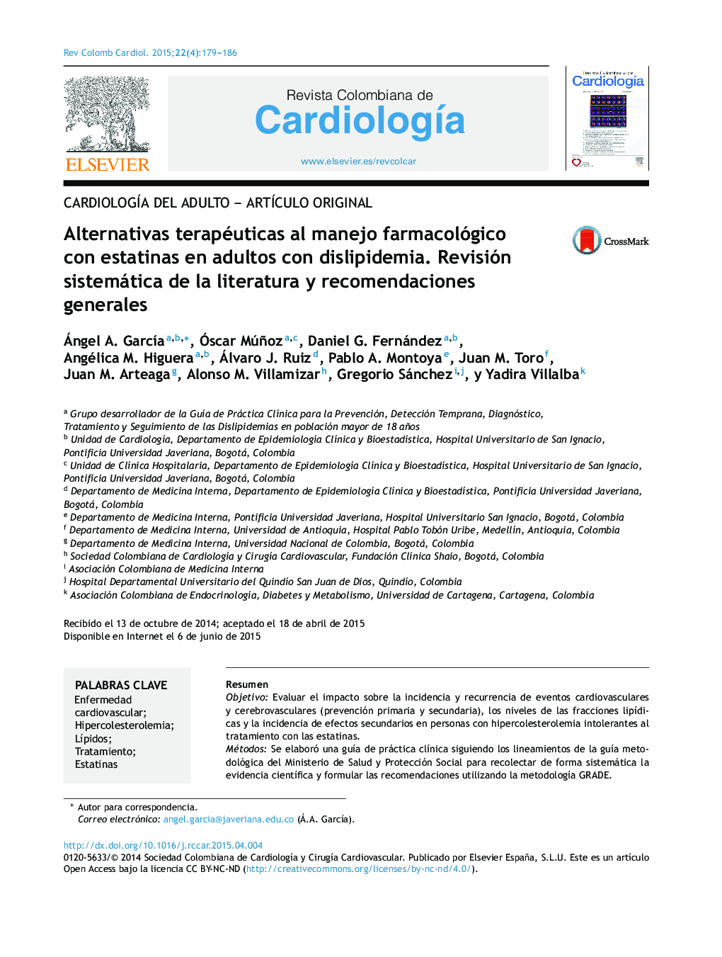 Alternativas terapéuticas al manejo farmacológico con estatinas en adultos con dislipidemia. Revisión sistemática de la literatura y recomendaciones generales