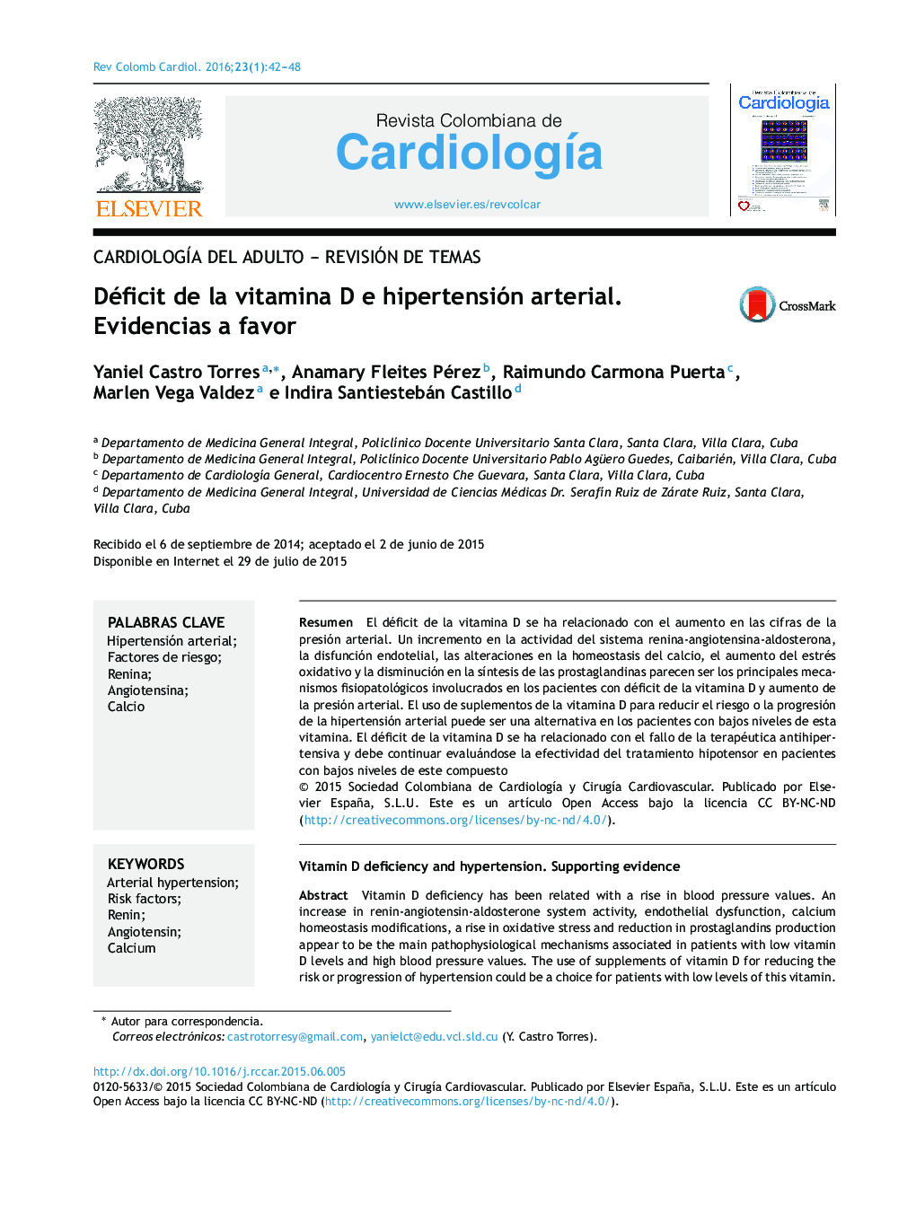 Déficit de la vitamina D e hipertensión arterial. Evidencias a favor