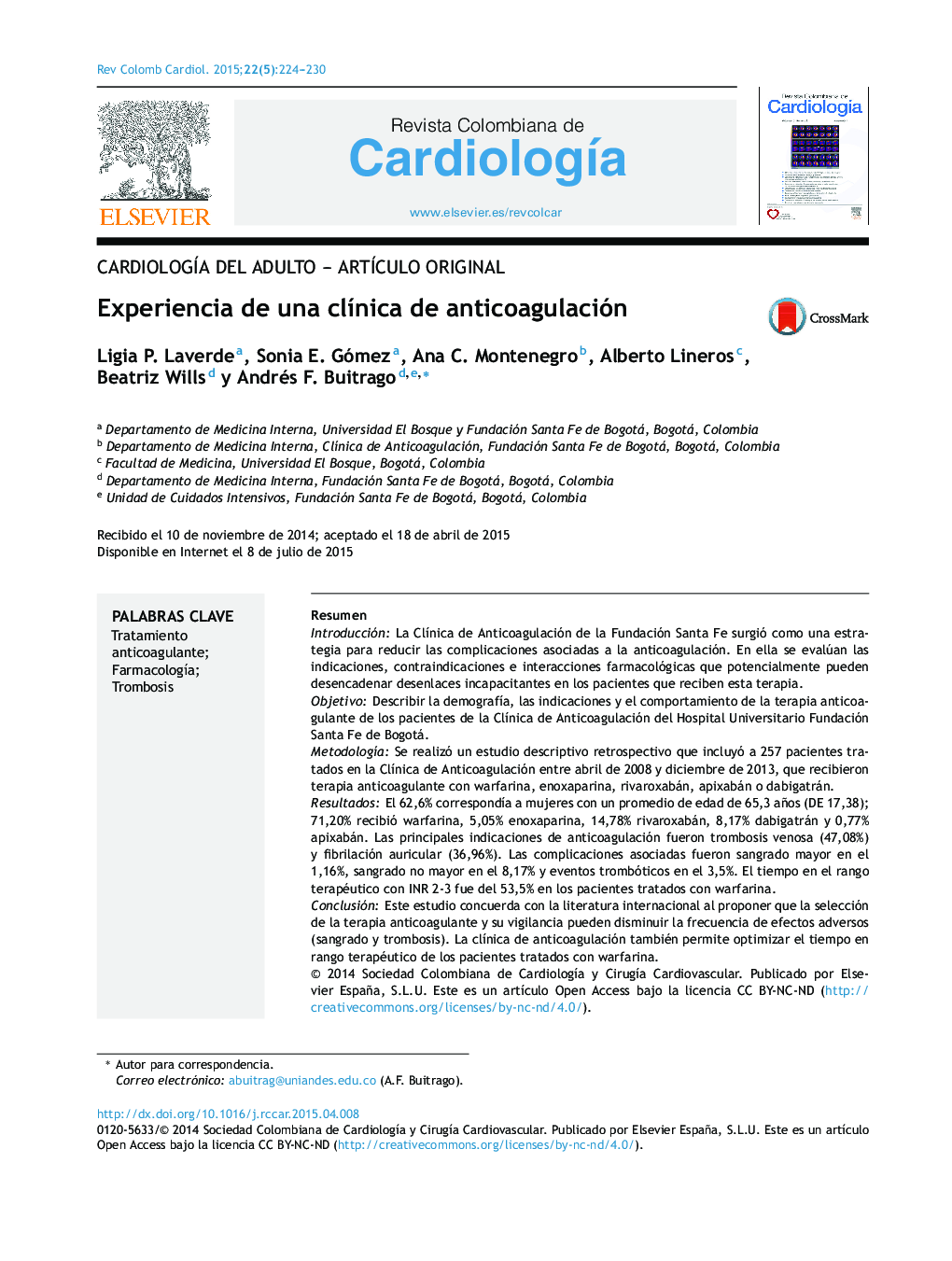 Experiencia de una clínica de anticoagulación