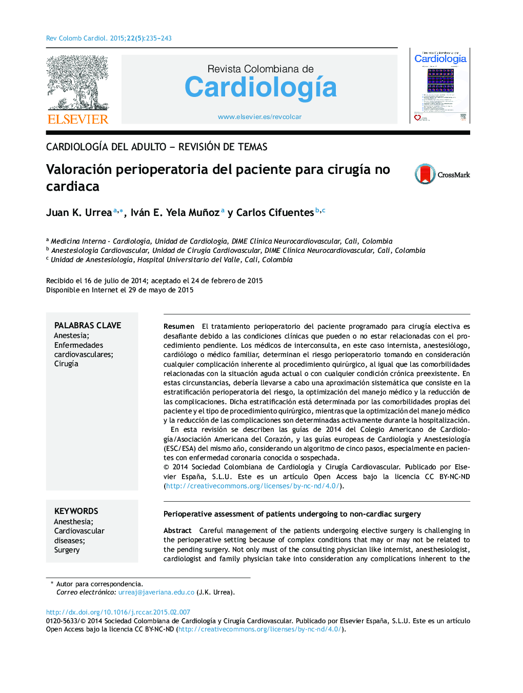 Valoración perioperatoria del paciente para cirugía no cardiaca