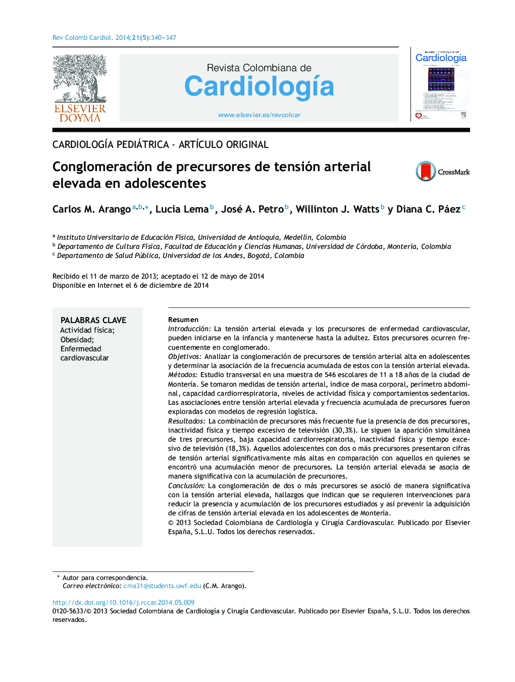 Conglomeración de precursores de tensión arterial elevada en adolescentes