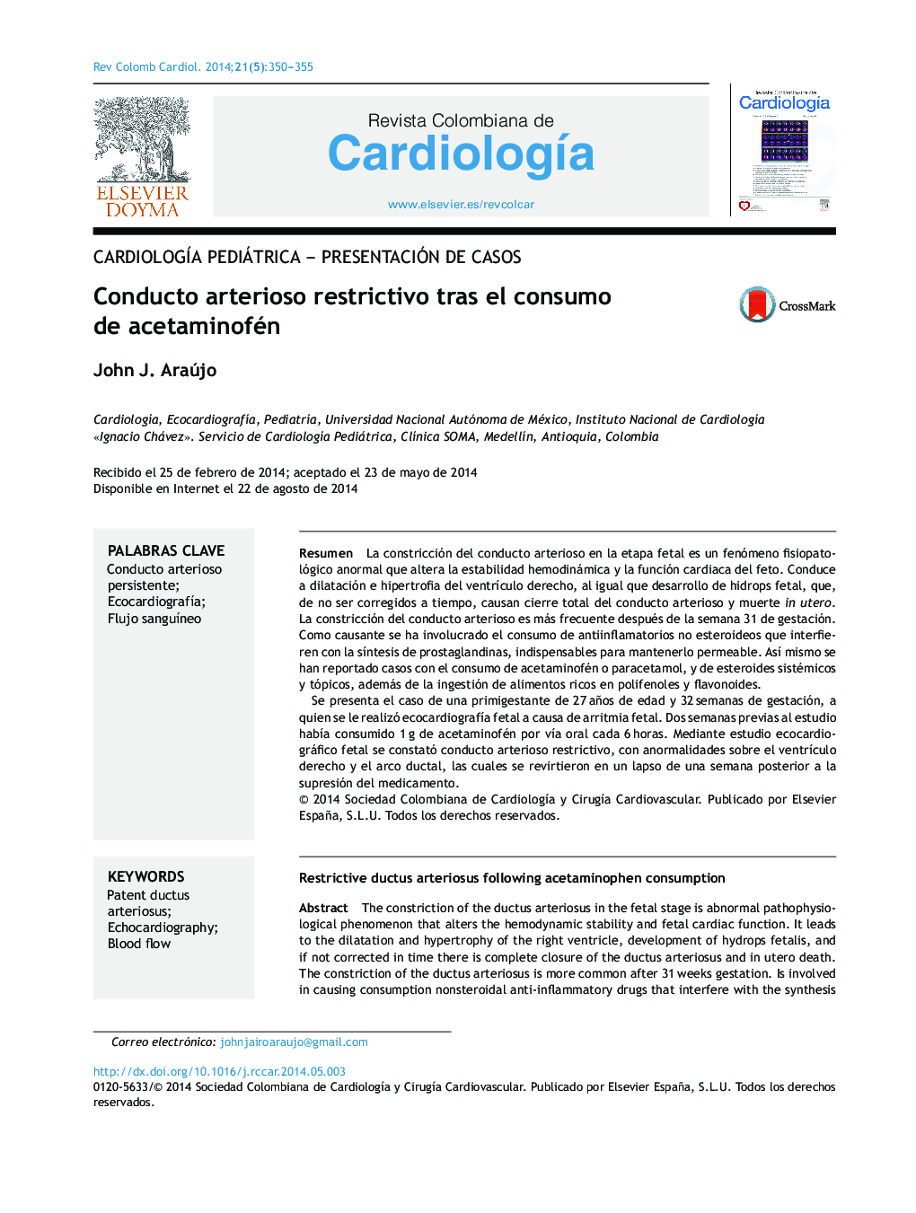 Conducto arterioso restrictivo tras el consumo de acetaminofén