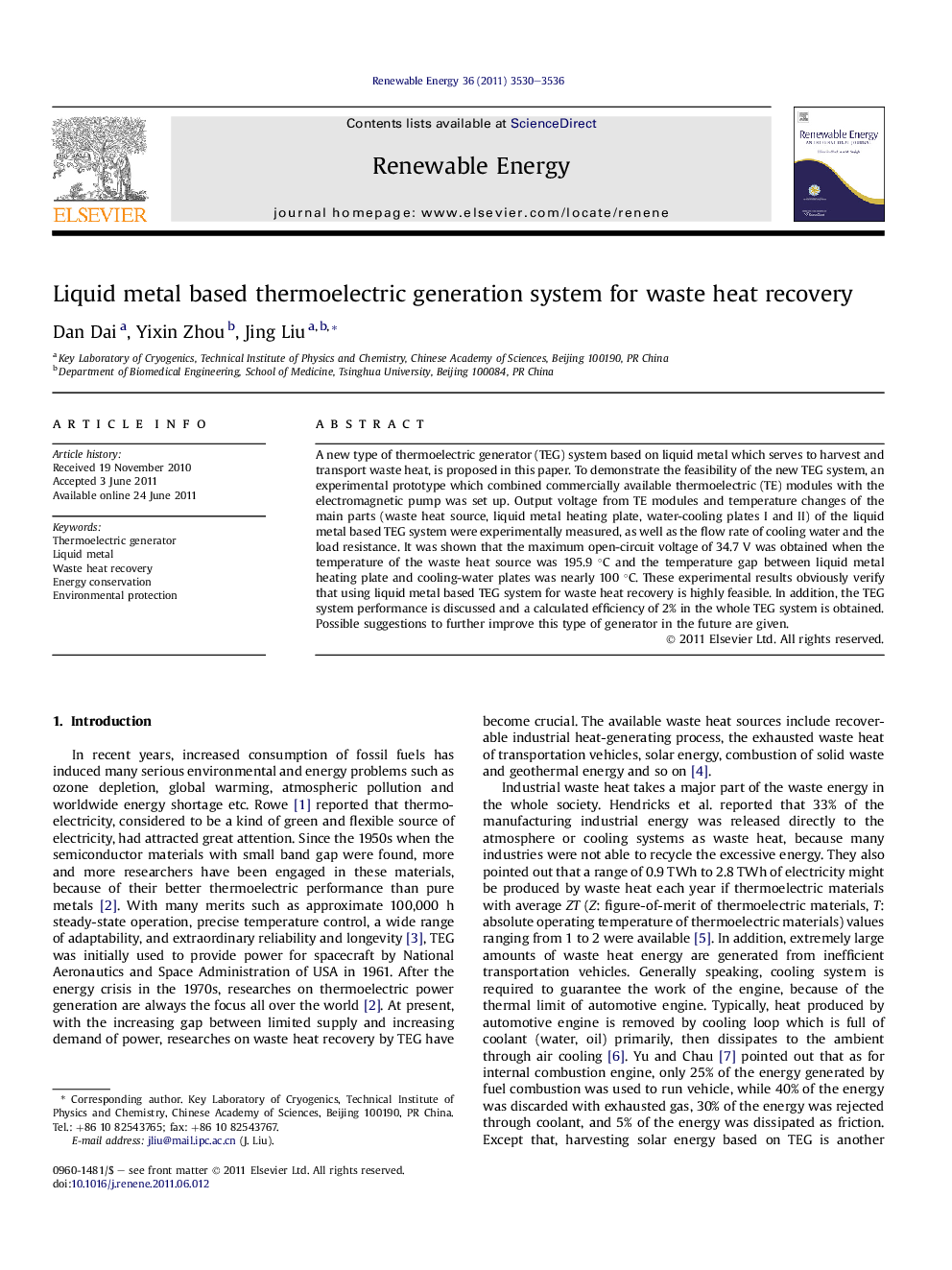 Liquid metal based thermoelectric generation system for waste heat recovery