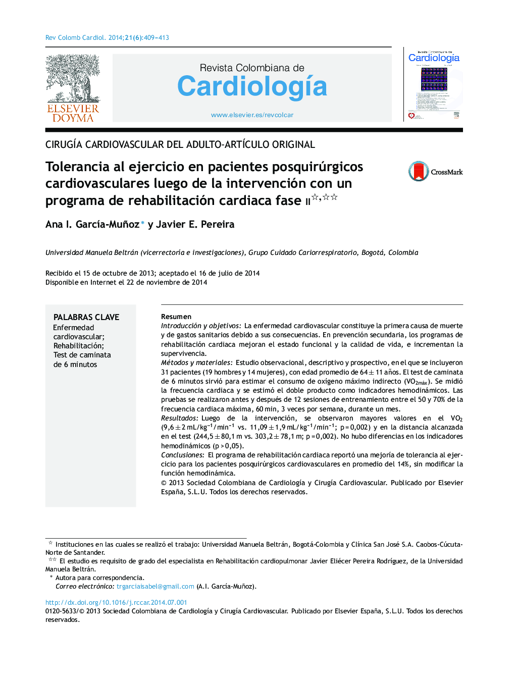 Tolerancia al ejercicio en pacientes posquirúrgicos cardiovasculares luego de la intervención con un programa de rehabilitación cardiaca fase ii 