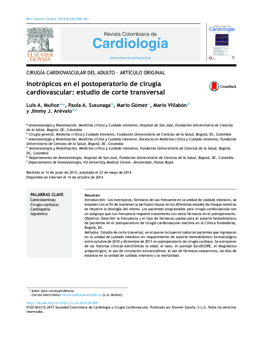 Inotrópicos en el postoperatorio de cirugía cardiovascular: estudio de corte transversal