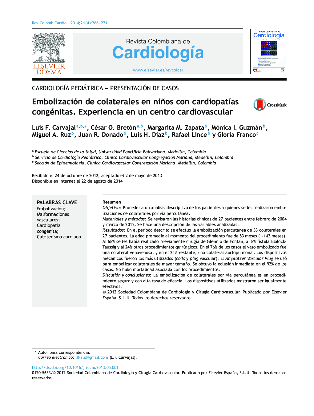 Embolización de colaterales en niños con cardiopatías congénitas. Experiencia en un centro cardiovascular