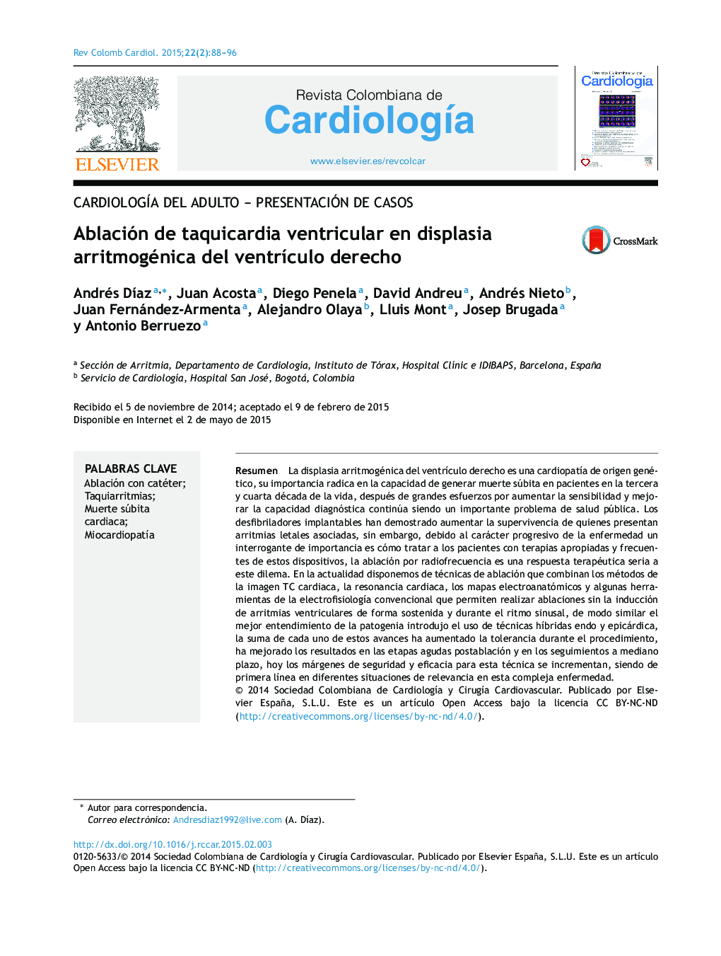 Ablación de taquicardia ventricular en displasia arritmogénica del ventrículo derecho
