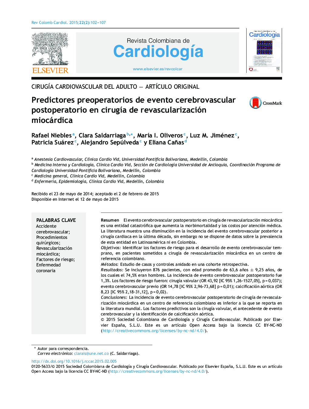 Predictores preoperatorios de evento cerebrovascular postoperatorio en cirugía de revascularización miocárdica