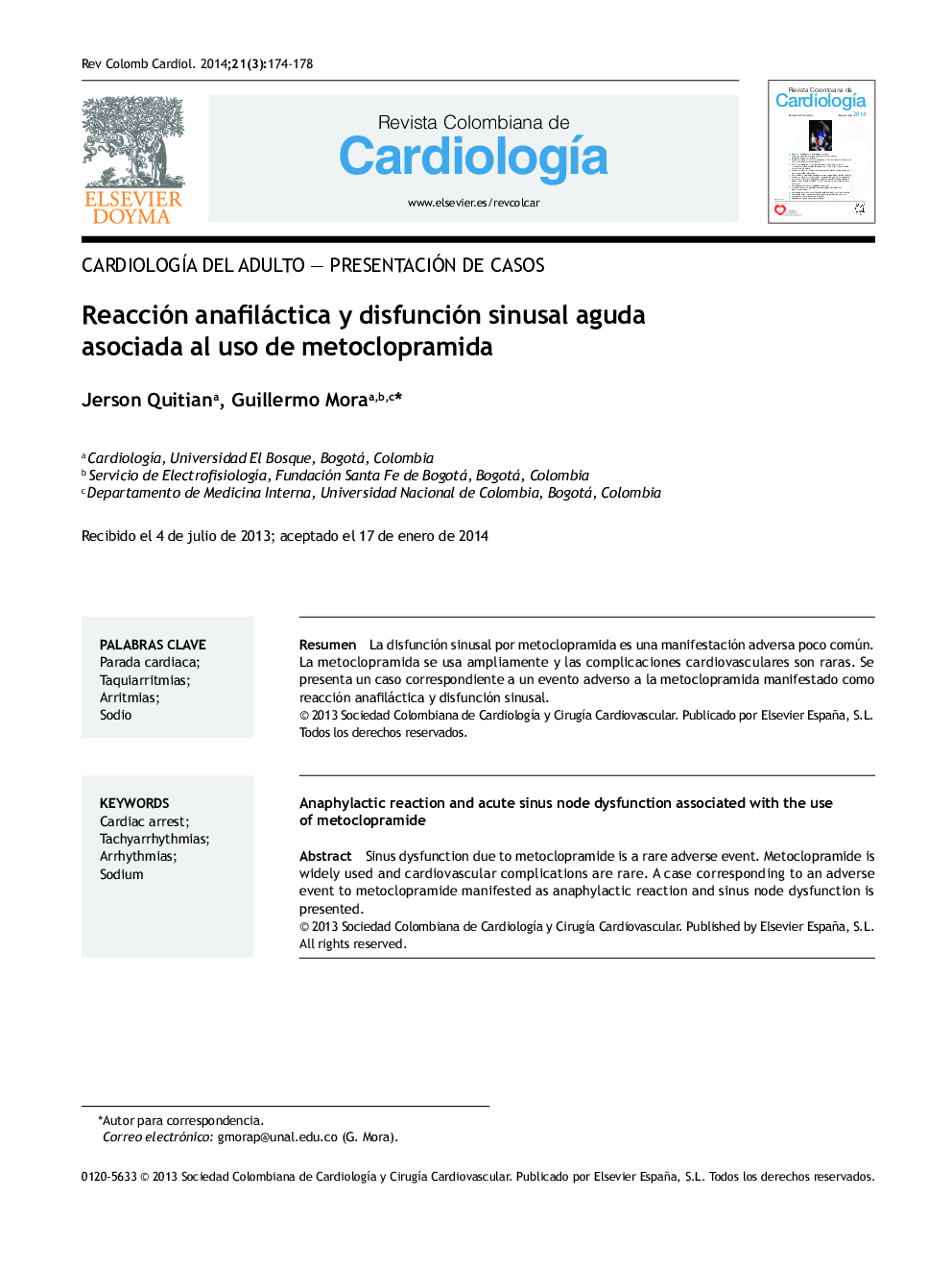 Reacción anafiláctica y disfunción sinusal aguda asociada al uso de metoclopramida