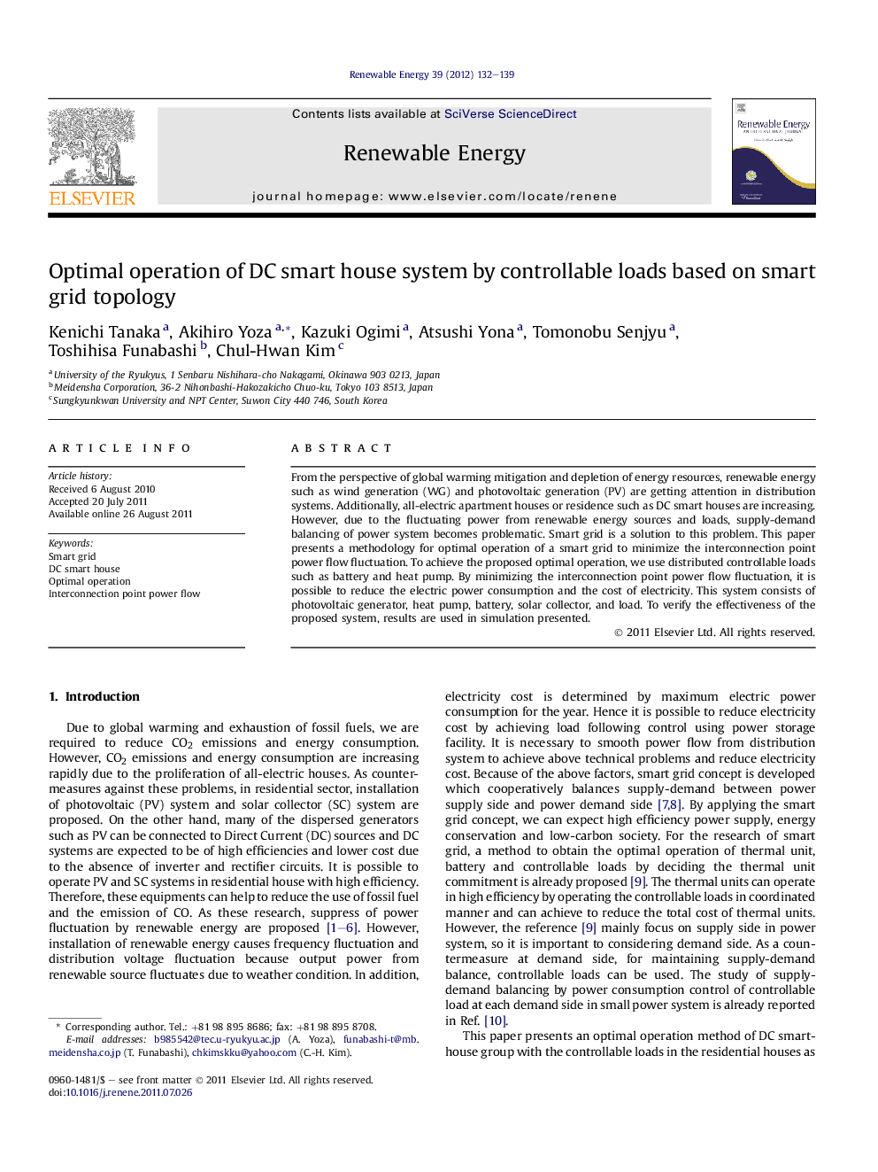 Optimal operation of DC smart house system by controllable loads based on smart grid topology