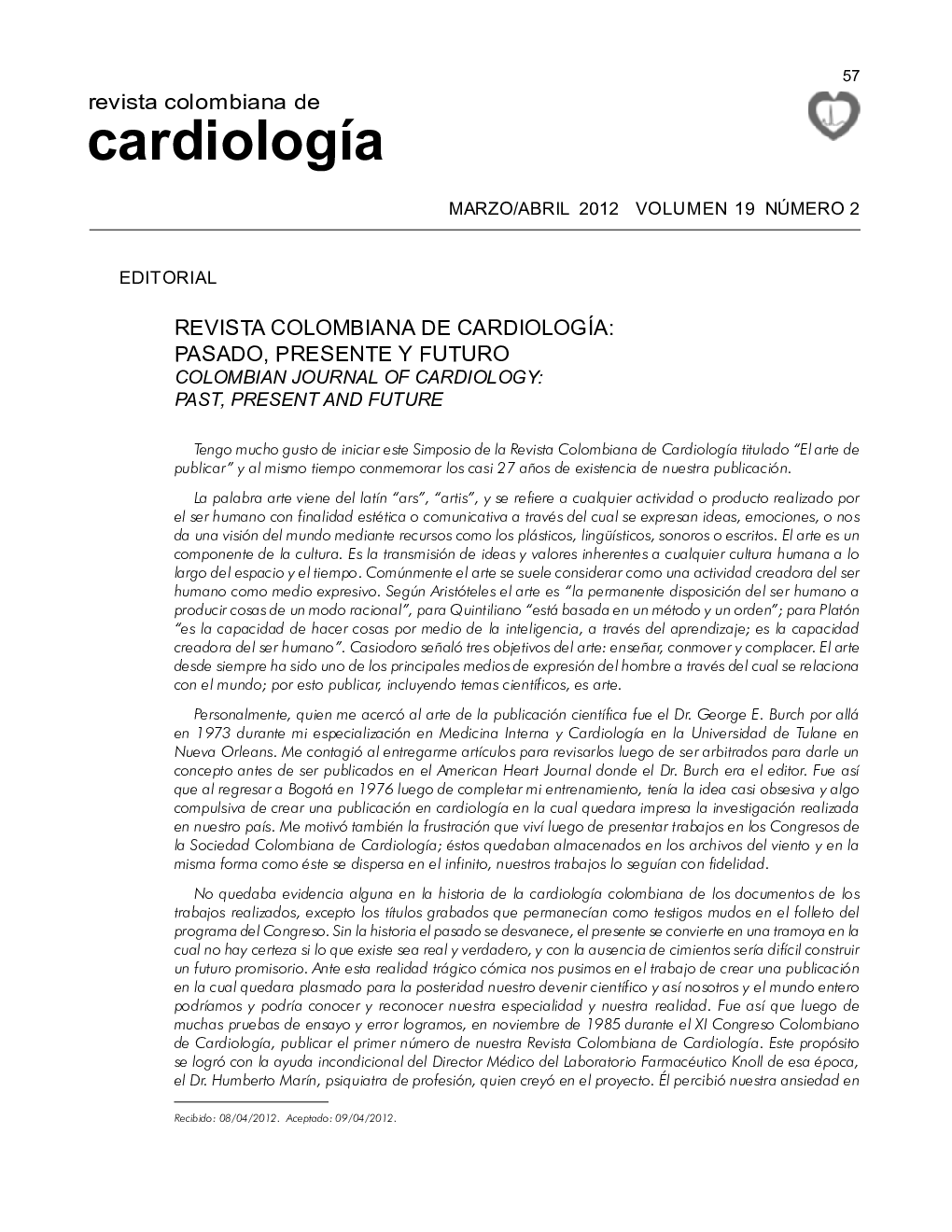 Revista colombiana de cardiologÃ­a: pasado, presente y futuro