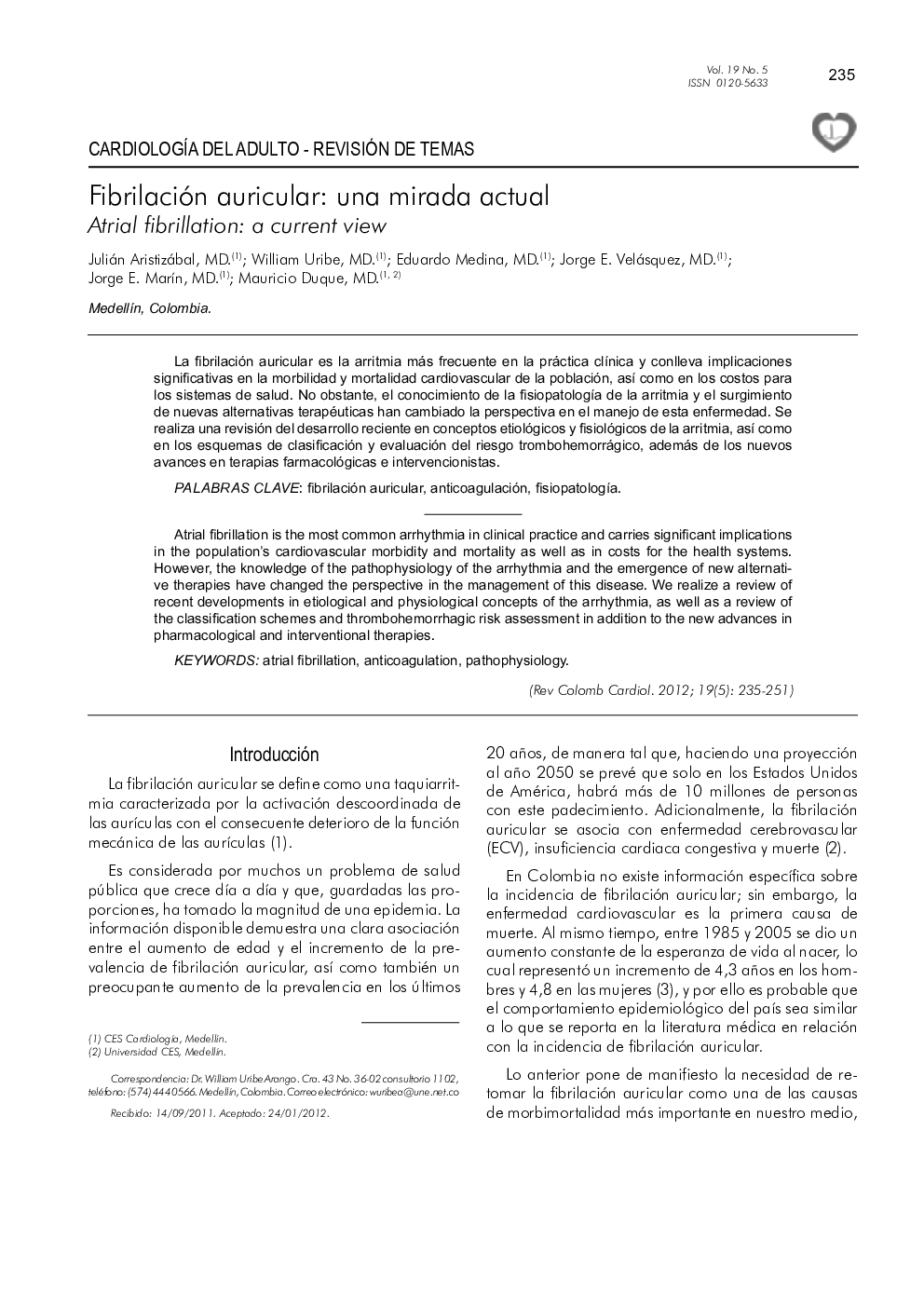 Fibrilación auricular: una mirada actual