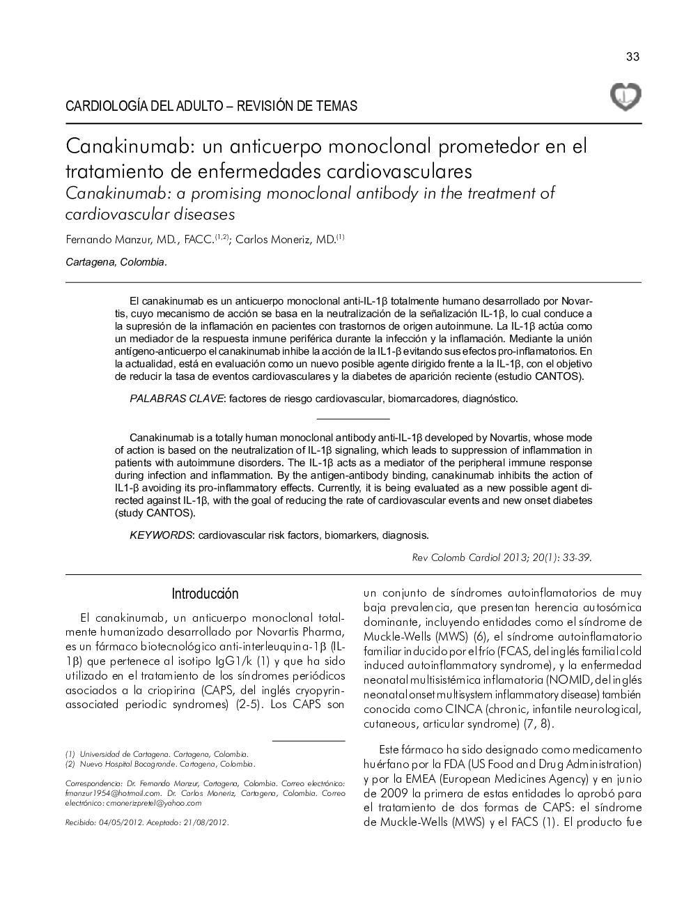 Canakinumab: un anticuerpo monoclonal prometedor en el tratamiento de enfermedades cardiovasculares