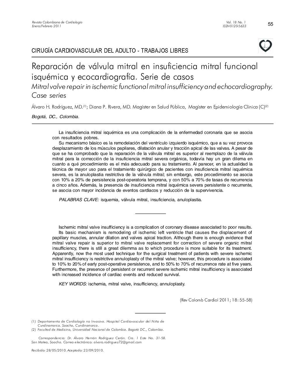 Reparación de válvula mitral en insuficiencia mitral funcional isquémica y ecocardiografía. Serie de casos