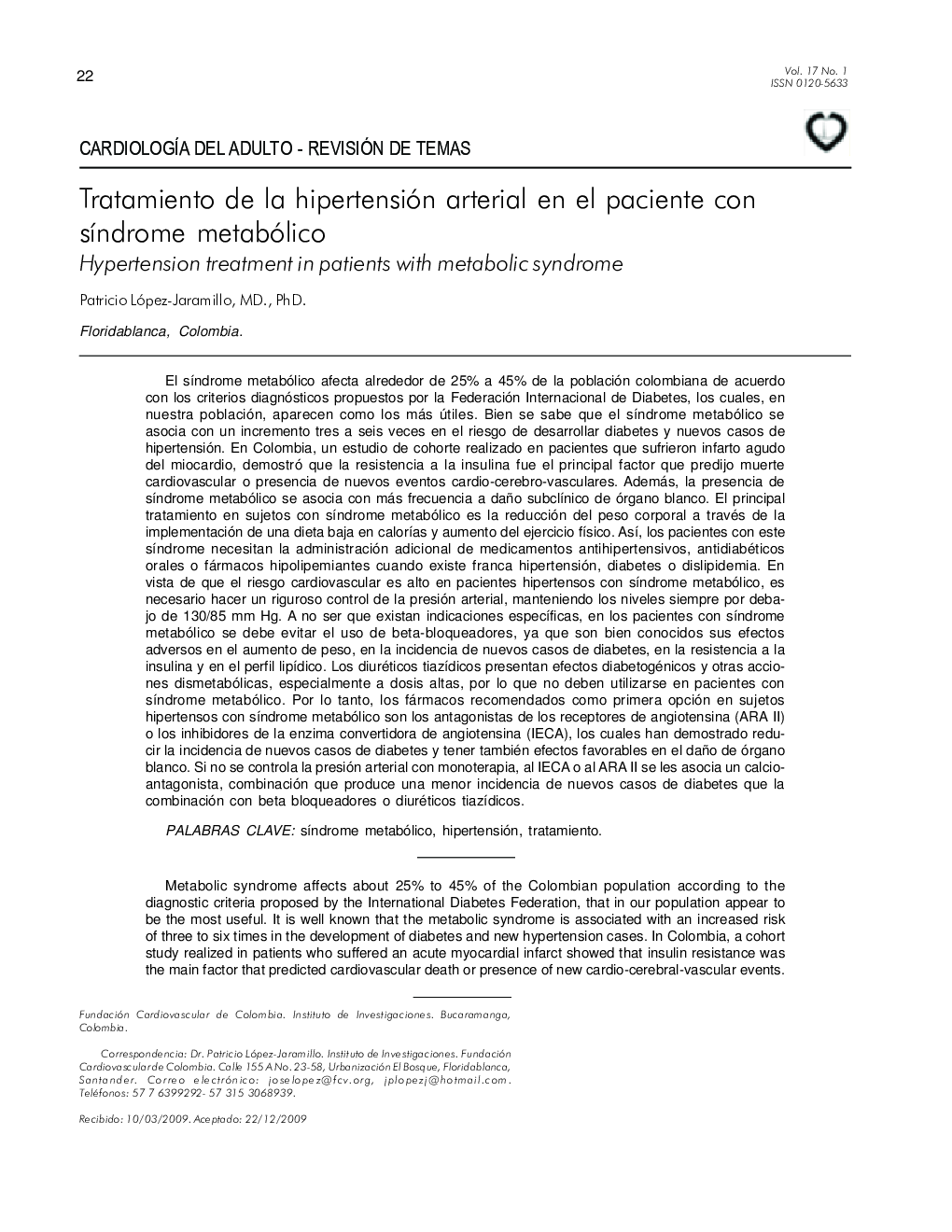 Tratamiento de la hipertensión arterial en el paciente con síndrome metabólico