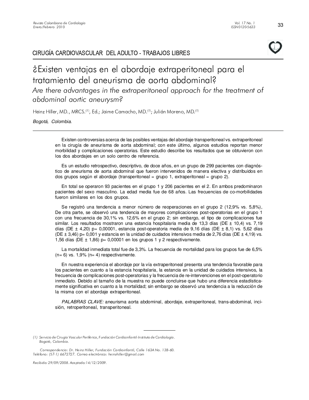 ¿Existen ventajas en el abordaje extraperitoneal para el tratamiento del aneurisma de aorta abdominal?