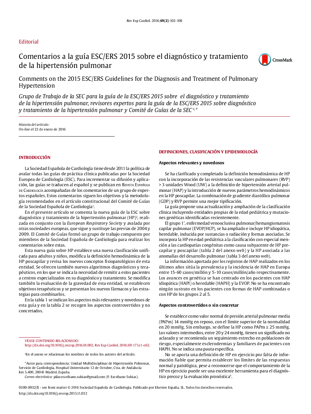 عکس صفحه اول مقاله: Comentarios a la guÃa ESC/ERS 2015 sobre el diagnóstico y tratamiento de la hipertensión pulmonar Comentarios a la guÃa ESC/ERS 2015 sobre el diagnóstico y tratamiento de la hipertensión pulmonar