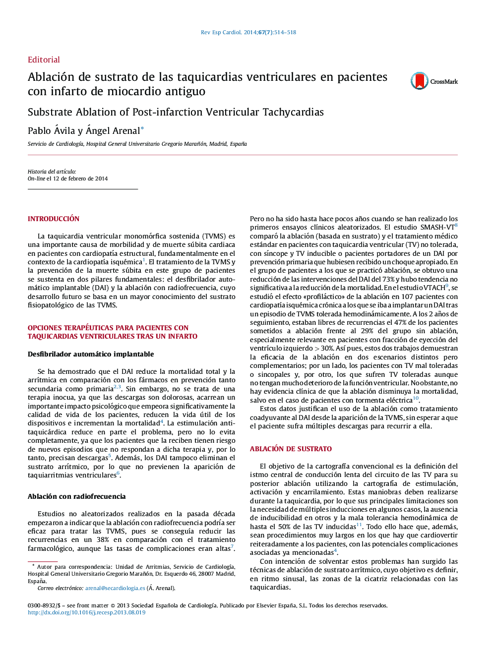Ablación de sustrato de las taquicardias ventriculares enÂ pacientes conÂ infarto deÂ miocardio antiguo