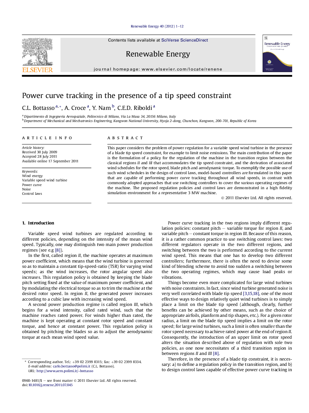 Power curve tracking in the presence of a tip speed constraint