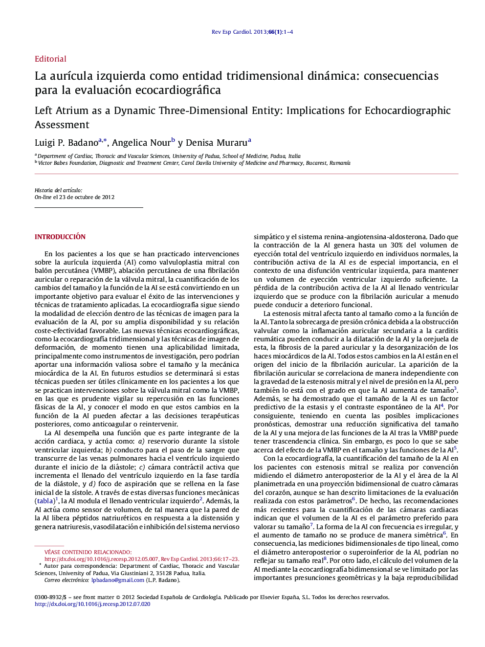 La aurÃ­cula izquierda como entidad tridimensional dinámica: consecuencias para la evaluación ecocardiográfica