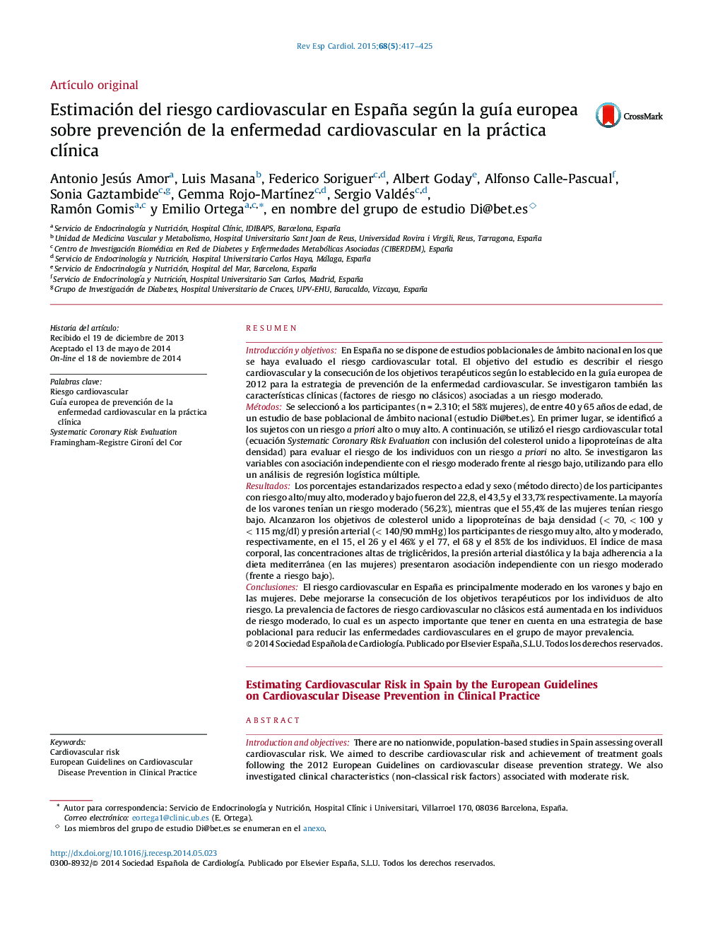 Estimación del riesgo cardiovascular en España según la guía europea sobre prevención de la enfermedad cardiovascular en la práctica clínica