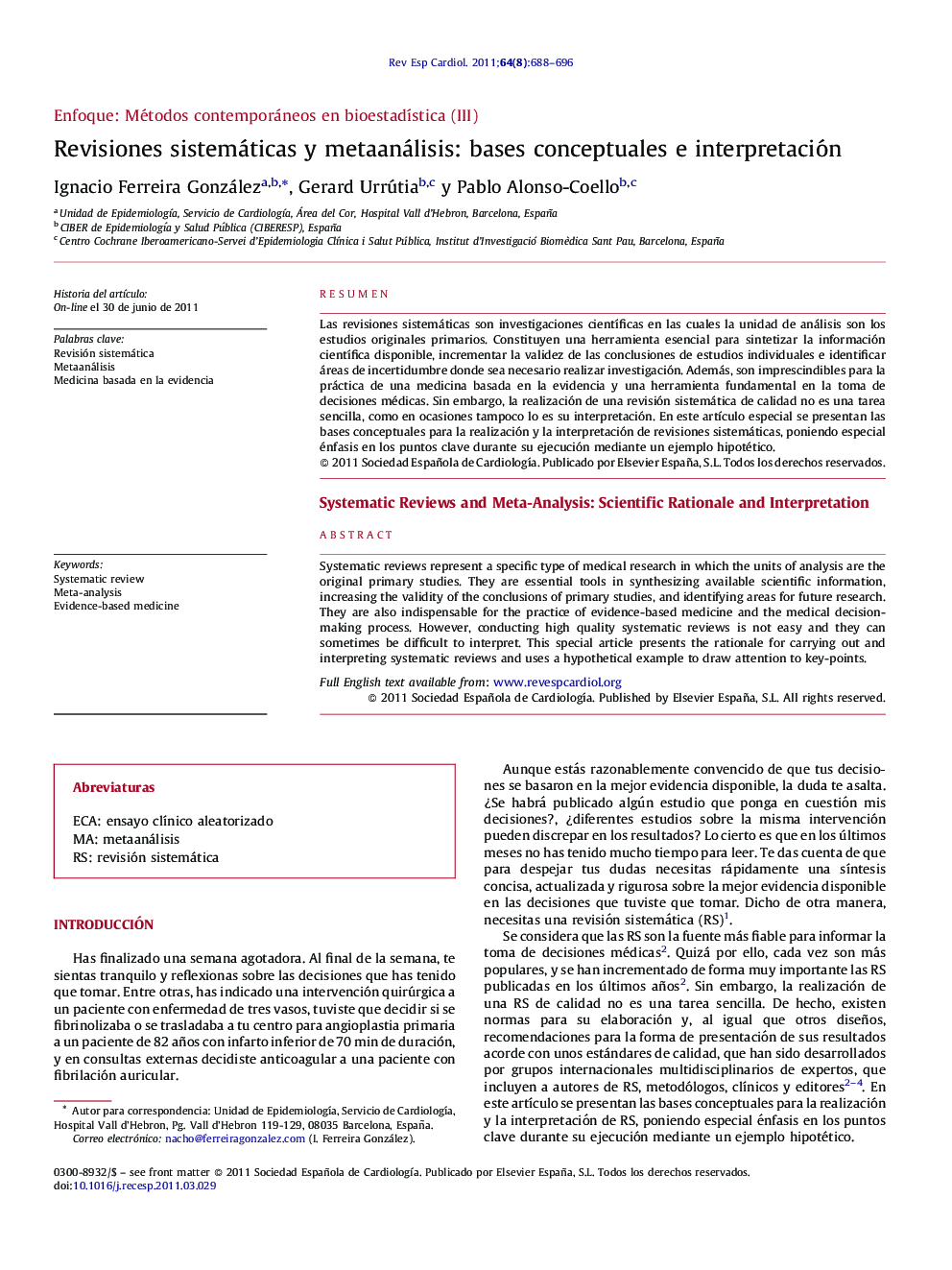 Revisiones sistemáticas y metaanálisis: bases conceptuales e interpretación