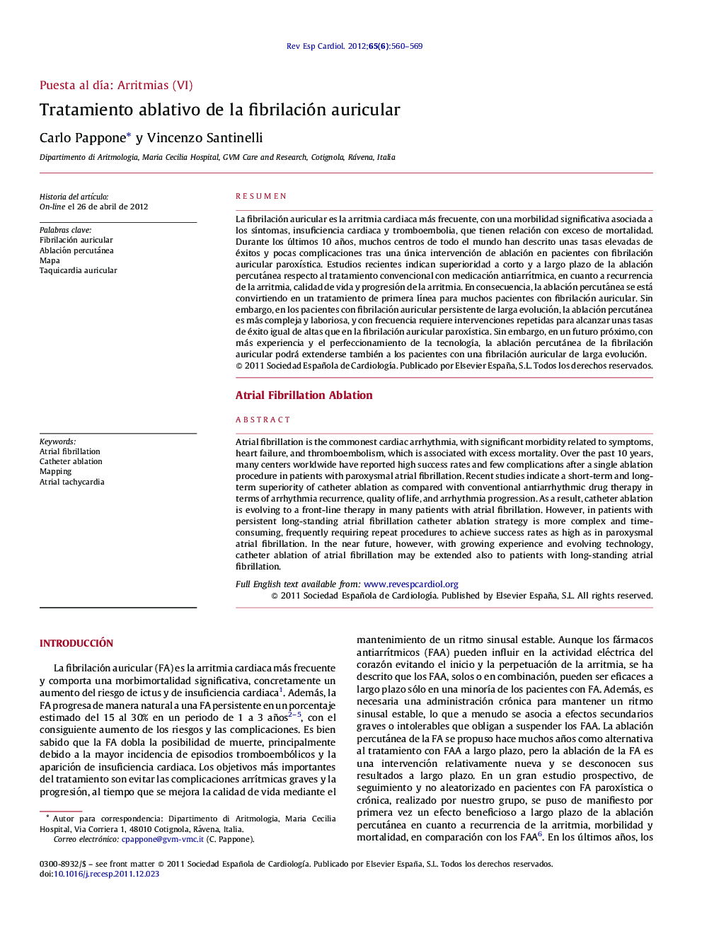 Tratamiento ablativo de la fibrilación auricular