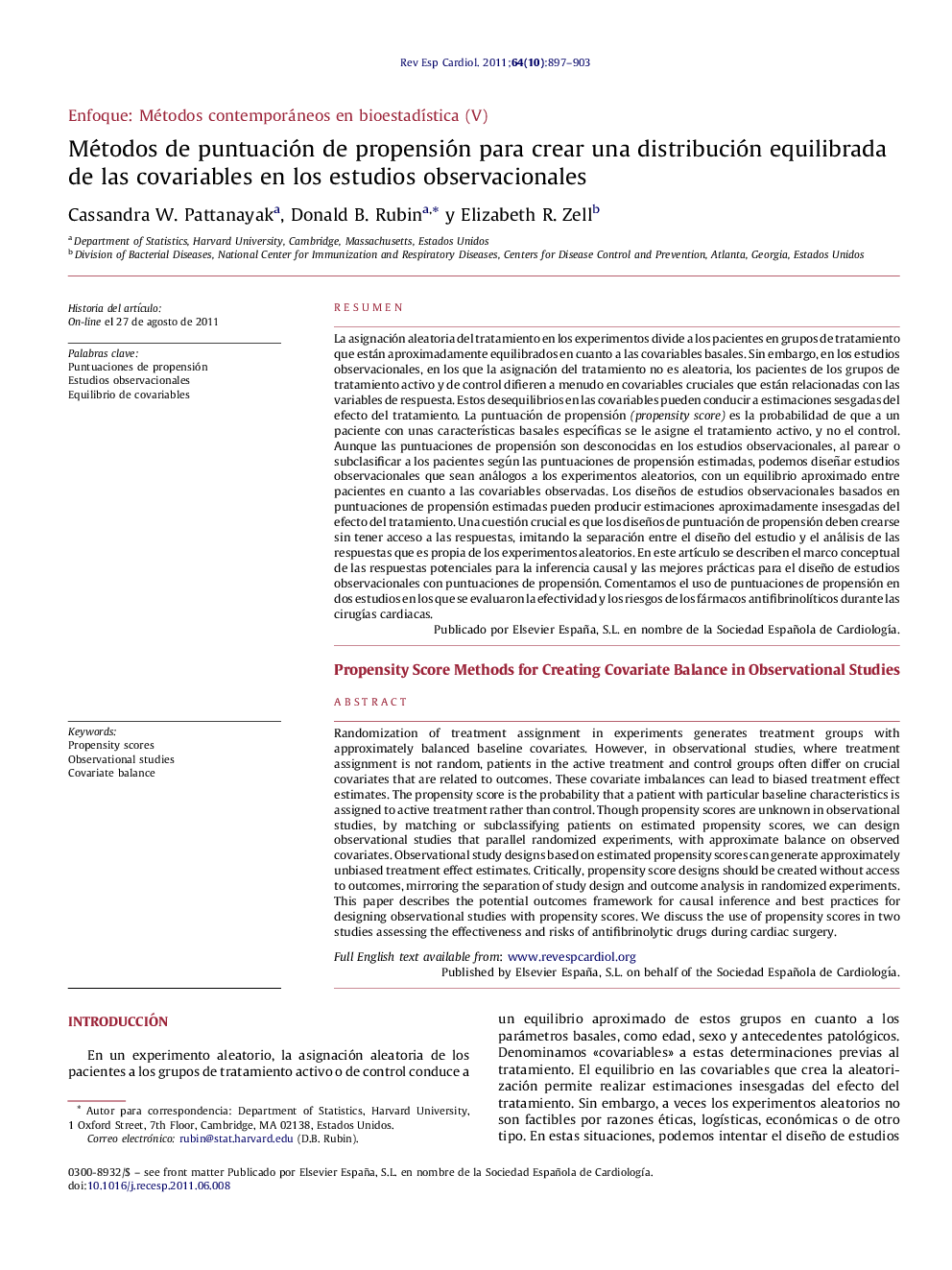 Métodos de puntuación de propensión para crear una distribución equilibrada de las covariables en los estudios observacionales