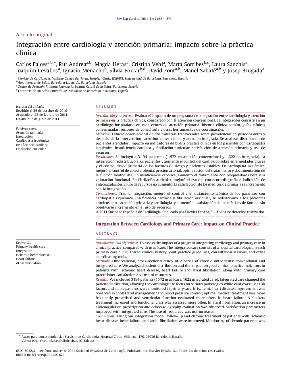 Integración entre cardiología y atención primaria: impacto sobre la práctica clínica