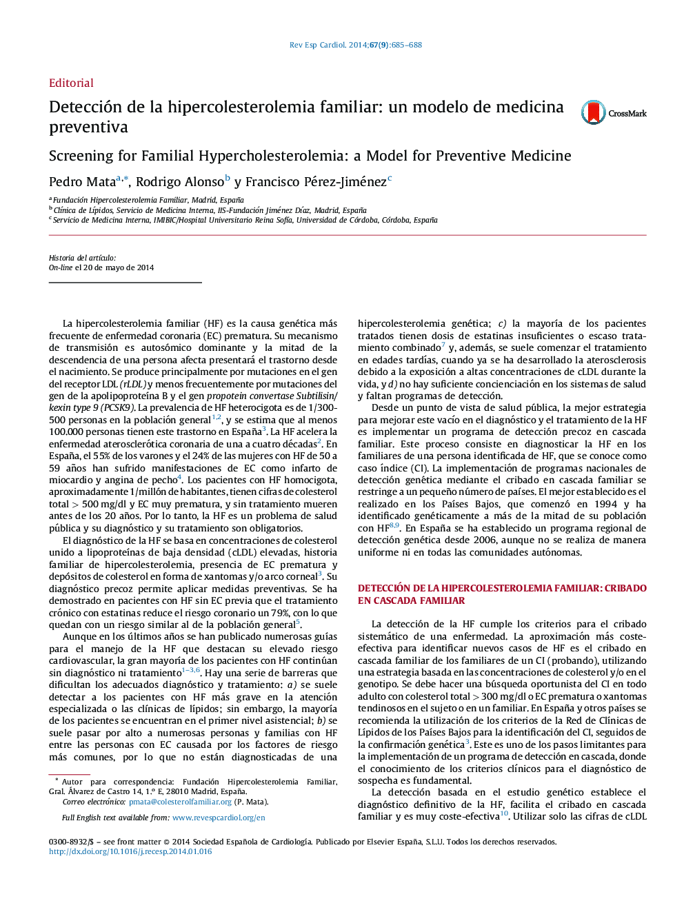 Detección de la hipercolesterolemia familiar: un modelo de medicina preventiva