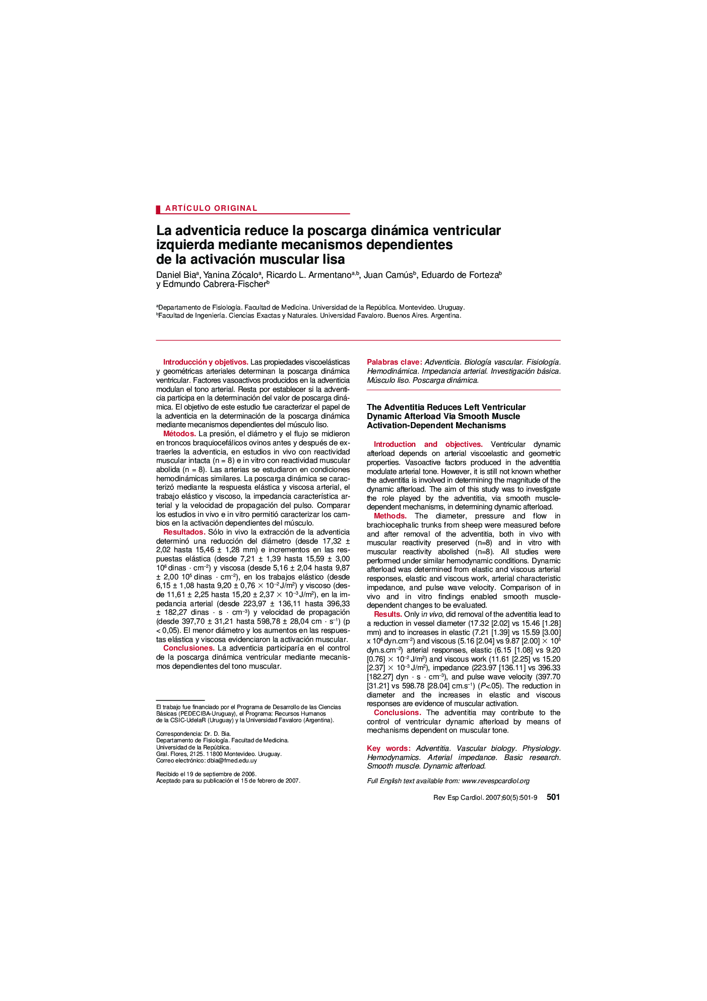 La adventicia reduce la poscarga dinámica ventricular izquierda mediante mecanismos dependientes de la activación muscular lisa